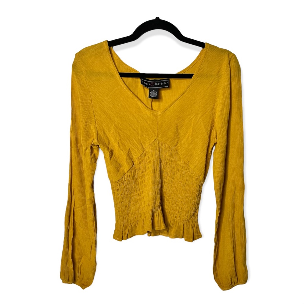 POLLY & ESTHER JUNIORS SMOCKED V NECK BLOUSE